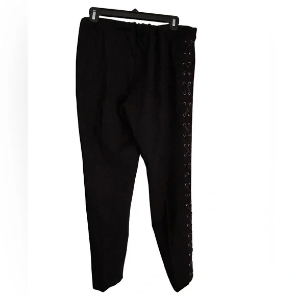 Bebe Black Stretch Button Front Pants Leggings Lace Up Sides Y2K Whimsigoth XL - Picture 2 of 6